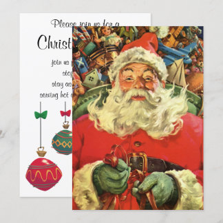 Invitation Père Noël vintage à Sleigh Noël