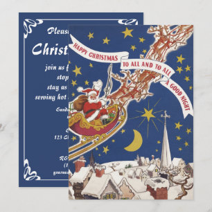 Invitation Père Noël Vintage Avec Renne Volant
