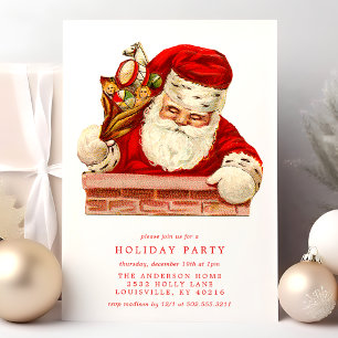 Invitation Père Noël Vintage Cheminée Fête Rétro des Fêtes