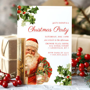 Invitation Père Noël Vintage Fête de Noël Rétro