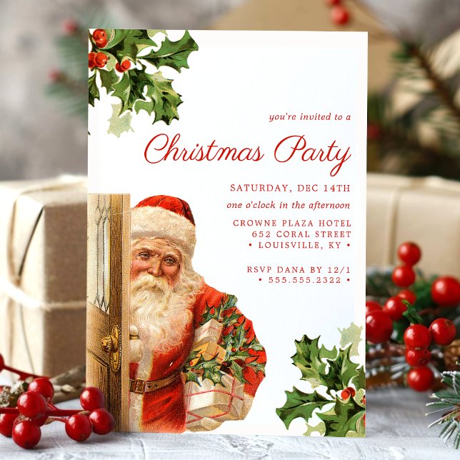 Invitation Père Noël Vintage Fête de Noël Rétro (Créateur téléchargé)