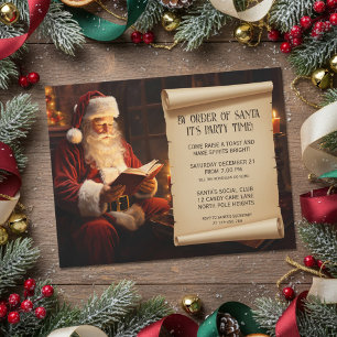 Invitation Père Noël vintage lisant un livre Fête de Noël
