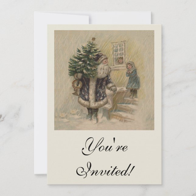Invitation Père Noël Vintage Neige Arbre de Noël (Devant)