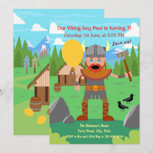 Invitation Père Viking avec ballon appelle à la fête