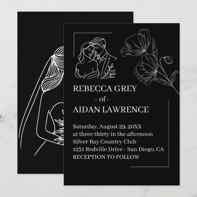 Invitation Perfect Black White Overlay Wedding  (Devant / Derrière)