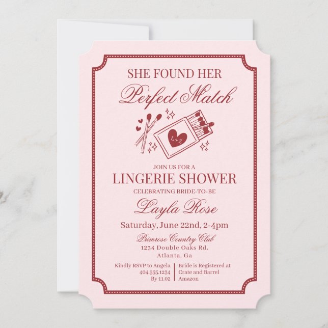 Invitation Perfect Match Made in Heaven Pink Lingerie Shower (Devant)