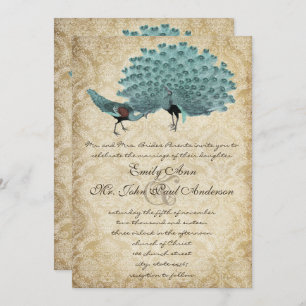 Invitation Perfect Pair Aqua Agé Damask Peacock Élégance