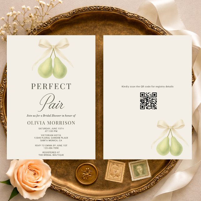 Invitation Perfect Pair Bow QR Code Bridal Shower (Créateur téléchargé)