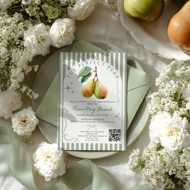 Invitation Perfect Pear Rétro Vieux argent Pair Qr Fête des m (Perfect Pear Retro Old Money Pair Qr Bridal Shower Invitation)
