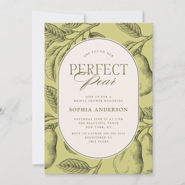 Invitation Perfect Pear Vintage Pear Bridal Shower (Devant)