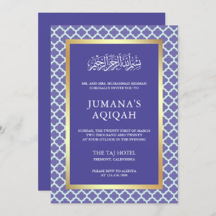 Invitation Periwinkkle marocain Quatrefoil Motif Aqiqah