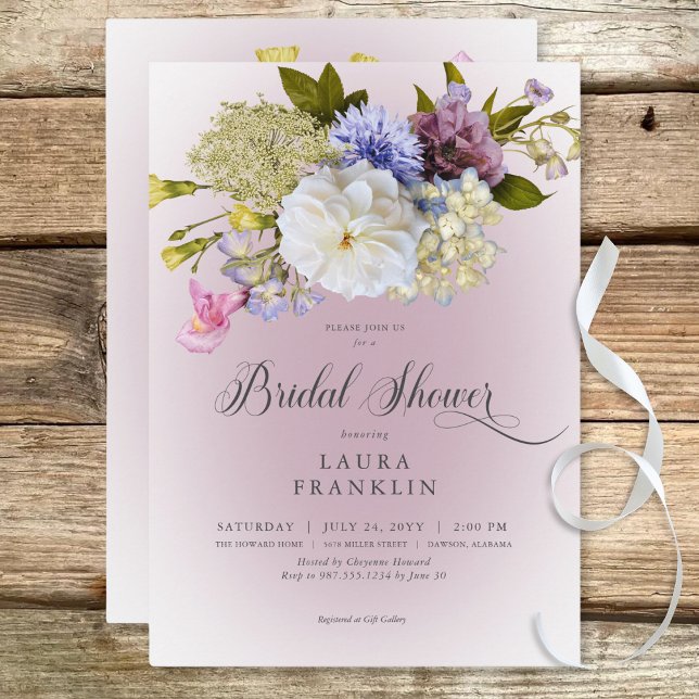 Invitation Périwinkle Blanc Mauve Floral Fête des mariées mod (Periwinkle White Mauve Floral Modern Bridal Shower Invitation)