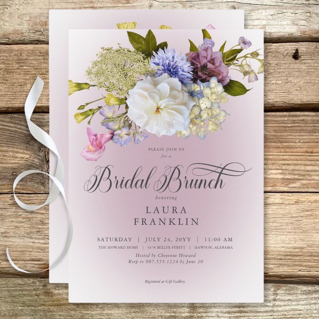 Invitation Périwinkle Blanc Mauve Floral Moderne Bridal Brunc (Periwinkle White Mauve Floral Modern Bridal Brunch Invitation)