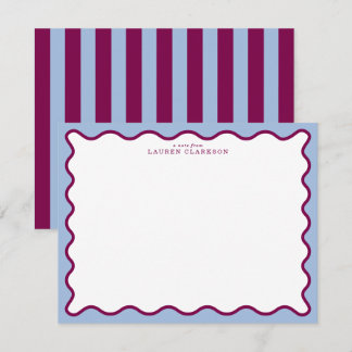 Invitation Periwinkle Blue & Berry Plum Wavy Note Card