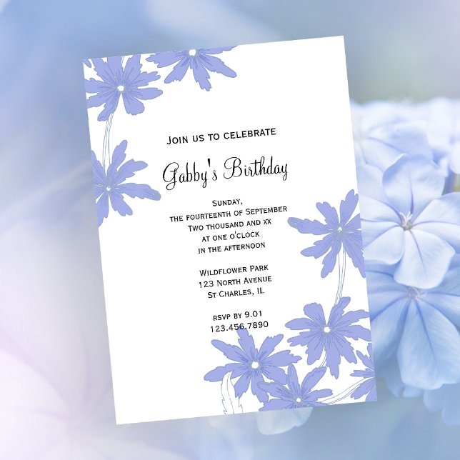Invitation Périwinkle Blue Daisies fête d'anniversaire (Créateur téléchargé)