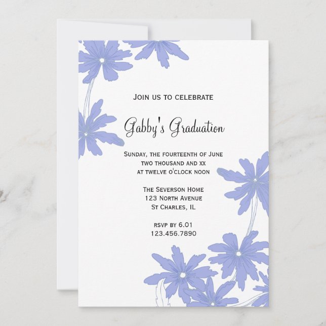 Invitation Periwinkle Blue Daisies Graduation Party Invitatio (Devant)