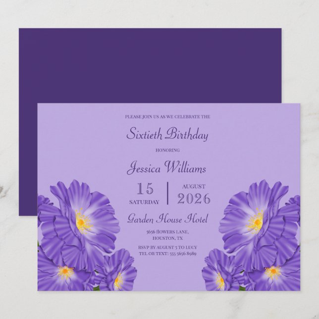 Invitation Periwinkle Decoration 60th Birthday (Devant / Derrière)