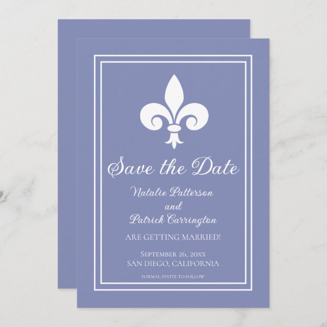 Invitation Periwinkle Fleur de Lis Enregistrer la date Invita (Devant / Derrière)