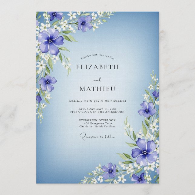 Invitation Periwinkle Floral Enchantment Wedding (Devant)