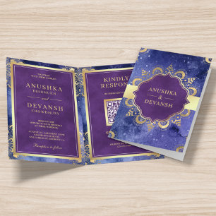 Invitation Periwinkle Galaxy Mandala QR Code Mariage indien