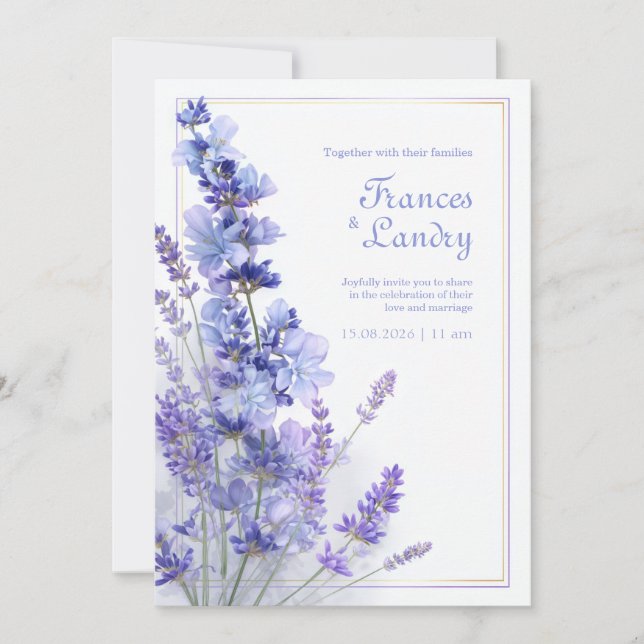 Invitation Periwinkle Lavender Gold Filigree Frame Wedding (Devant)