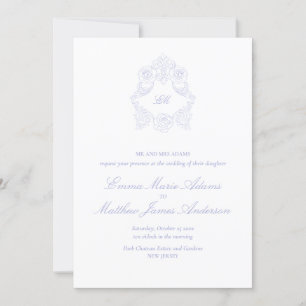 Invitation Périwinkle Lilac Crest Monogram Vintage Wedding