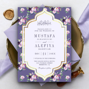 Invitation Périwinkle or violet Floral Mariage musulman