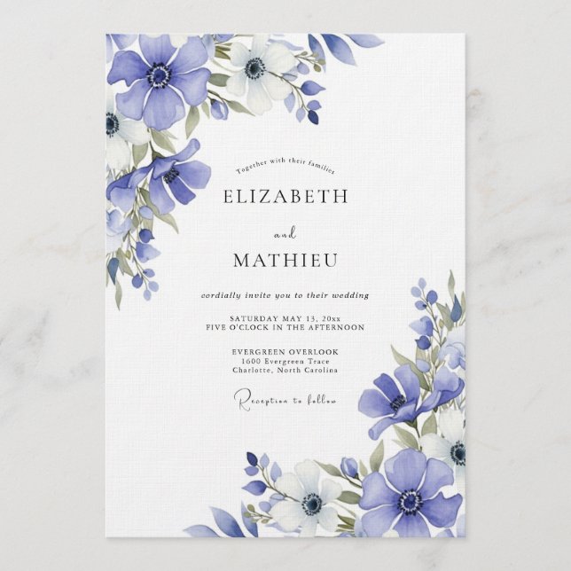 Invitation Periwinkle Painterly Flora Wedding (Devant)