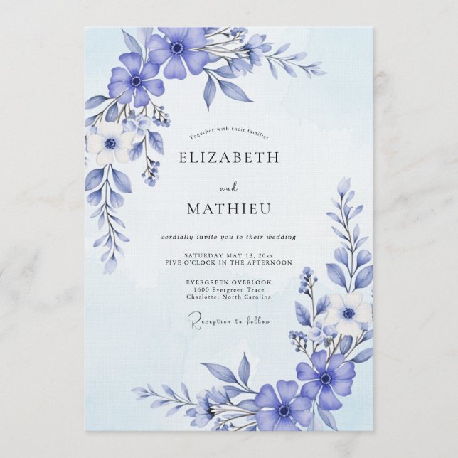Invitation Periwinkle Painterly Flourish Wedding (Devant)
