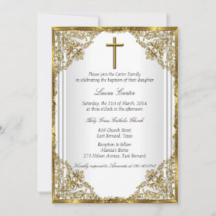 Invitation Perle de Damassé de Croix de Baptême en Or Blanc