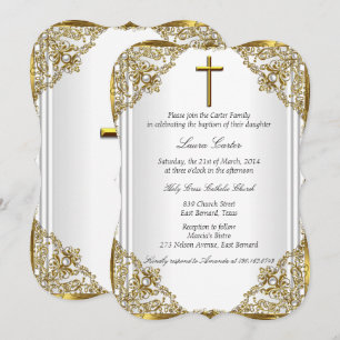 Invitation Perle de Damassé de Croix de Baptême en Or Blanc