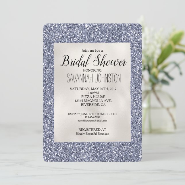 Invitation Perle de Parties scintillant violet de luxe blanc (Debout devant)