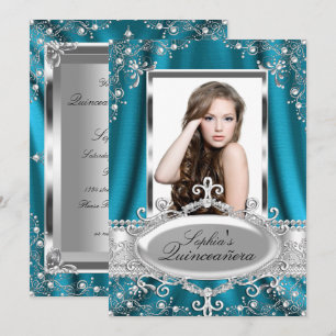 Invitation Perle de Soie Sarcelle Glamour Vintage Quinceanera