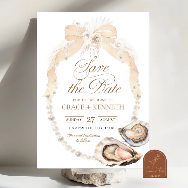 Invitation Perle d'Ivoire Huitre Sauvegarder la Date (Créateur téléchargé)