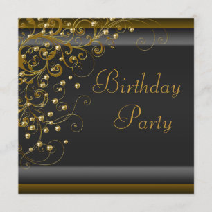 Invitation Perle dorée Tourbillon Femme Noir Or Fête d'annive