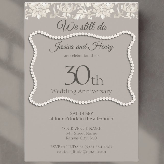 Invitation Perle élégante 30e anniversaire de mariage (Créateur téléchargé)