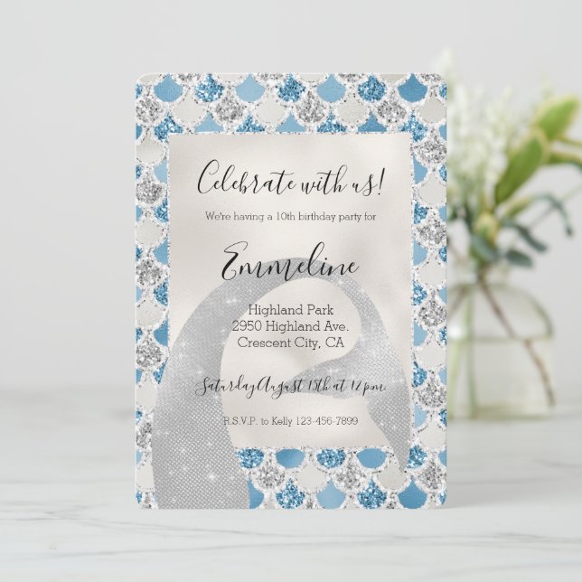 Invitation Perle en argent Turquoise Parties scintillant sirè (Debout devant)