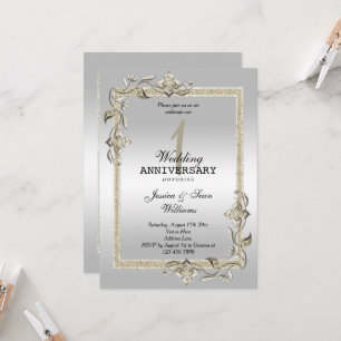Invitation Perle Gem & Paillettes & Argent 1ers Noces