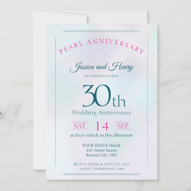 Invitation Perle iridescente 30e anniversaire de mariage (Devant)