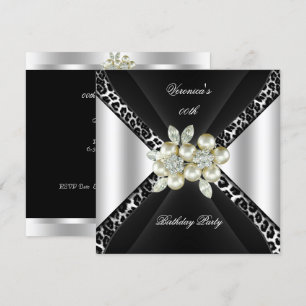 Invitation Perle Léopard Argent Noir Bijou Fête d'Anniversair