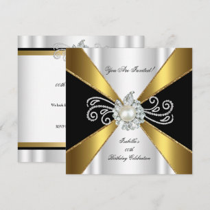 Invitation Perle Noir Or Blanc Diamant Fête d'Anniversaire
