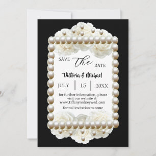 Invitation Perle noire et blanche chic Économisez à jour