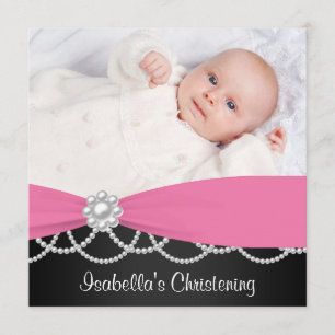 Invitation Perle rose Filles noires roses Christening Photo I