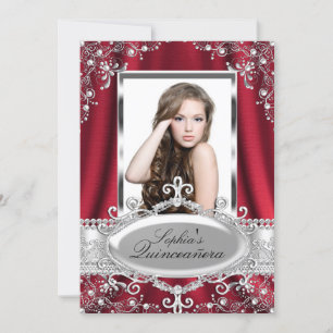 Invitation Perle Rouge Soie Glamour Vintage Quinceanera