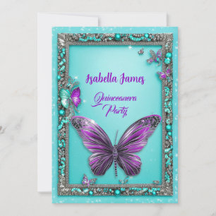 Invitation perle turquoise violet papillon moderne girly chic