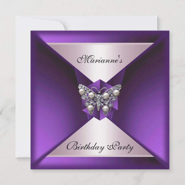Invitation Perle Violette Élégante Bijou Anniversaire Argent  (Devant)