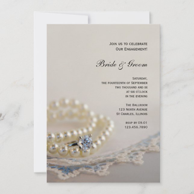 Invitation Perles, Anneau de diamant, Partie d'engagement en  (Devant)
