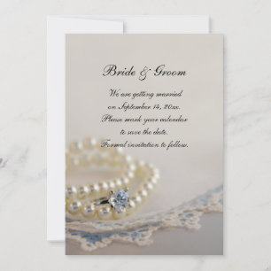 Invitation Perles, anneau et mariage en dentelle bleue Enregi