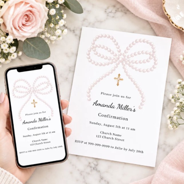 Invitation Perles arc rose fille Confirmation (Créateur téléchargé)