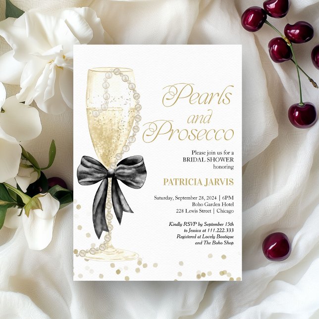 Invitation Perles Black Bow et Prosecco à la Fête de Mariage (Créateur téléchargé)